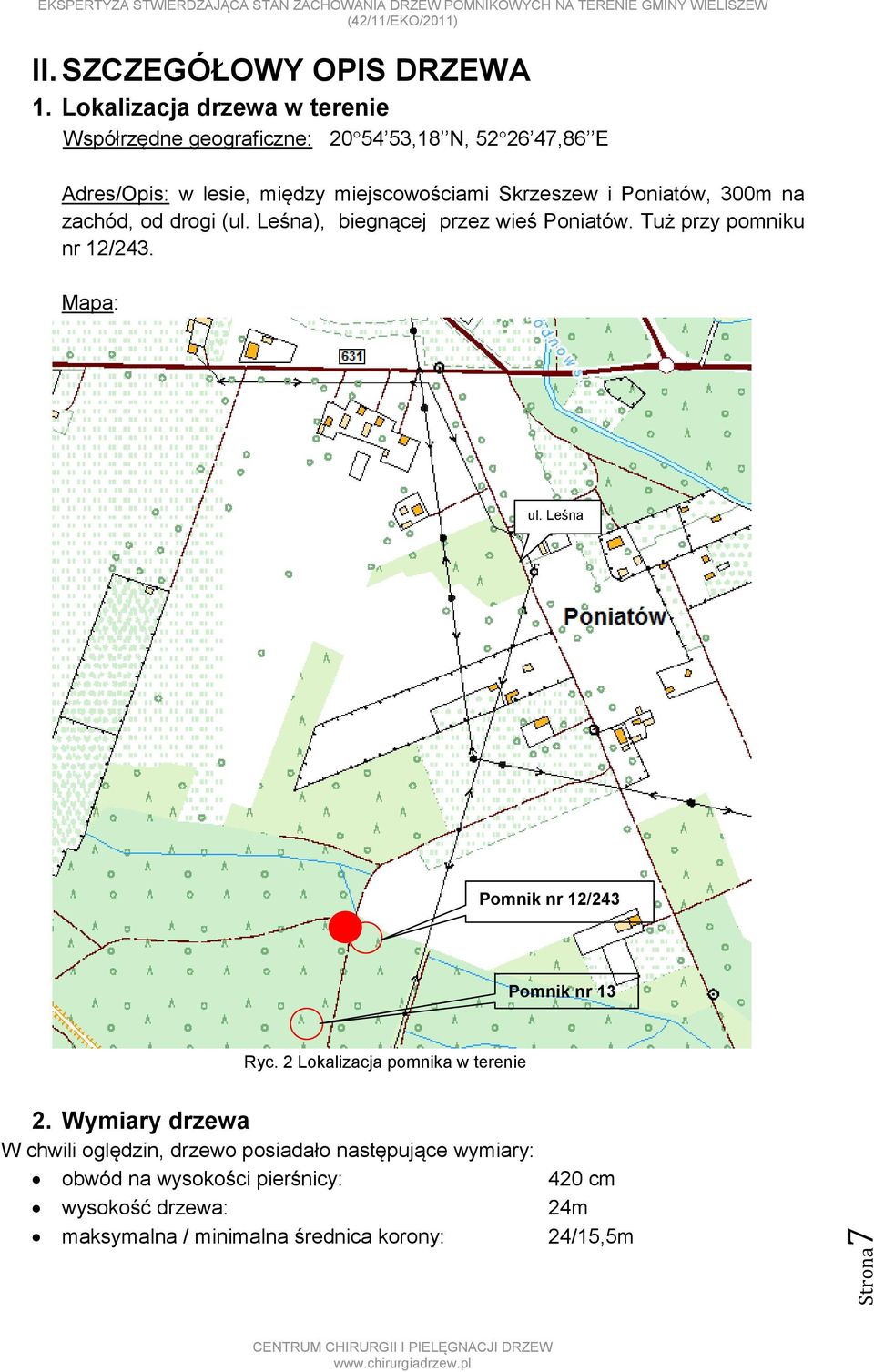 i Poniatów, 300m na zachód, od drogi (ul. Leśna), biegnącej przez wieś Poniatów. Tuż przy pomniku nr 12/243. Mapa: ul.