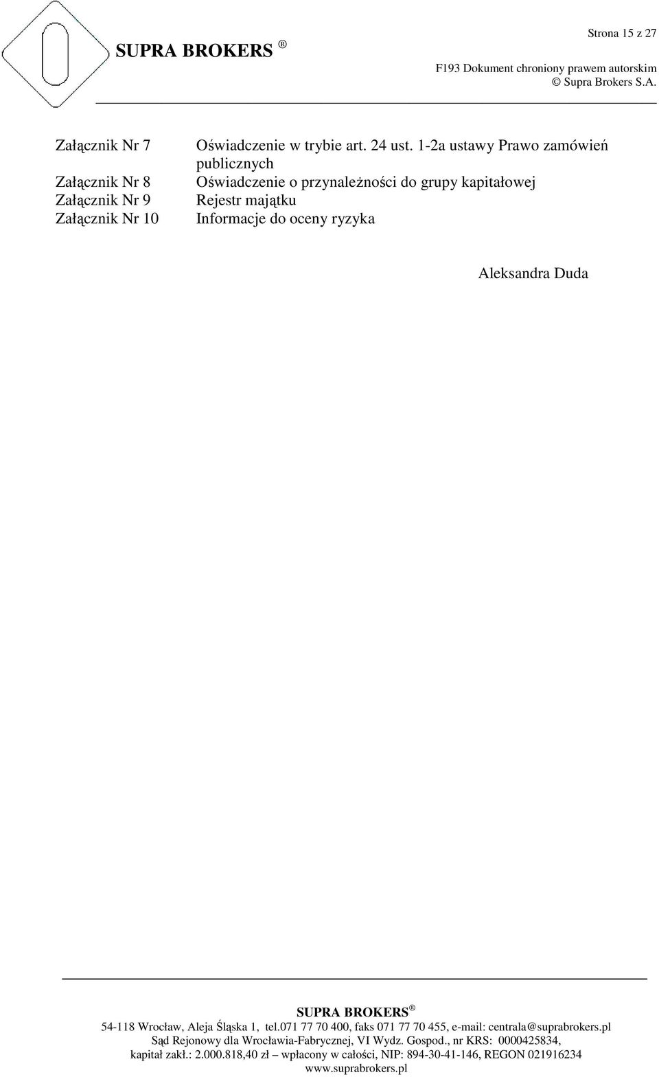 1-2a ustawy Prawo zamówień publicznych Oświadczenie o