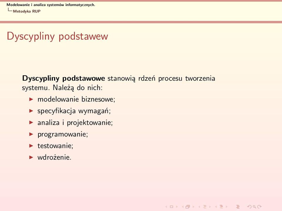 Należą do nich: modelowanie biznesowe; specyfikacja