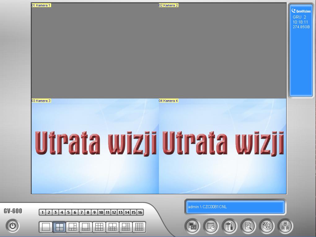 Rys. 14 Okno główne programu Geovision 8.5 Uwagi dotyczące karty rejestratora GV600/4: 1.