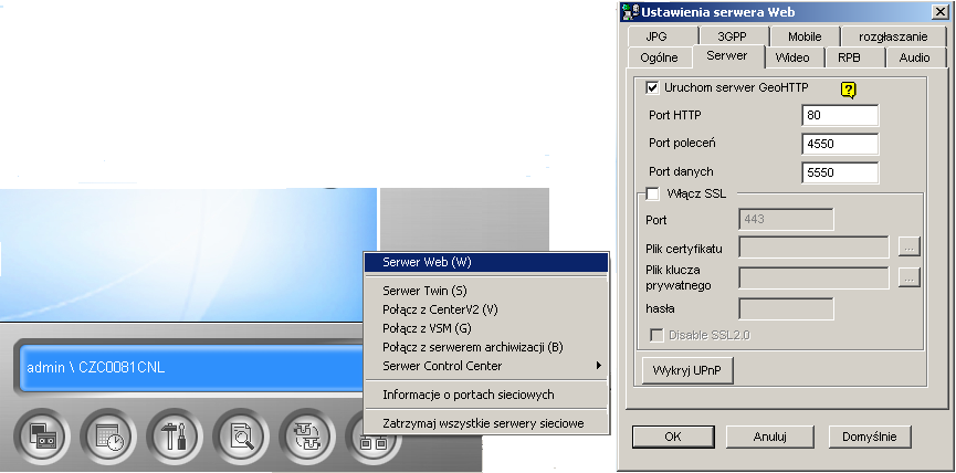 Rys. 20 Załączenie serwera www karty rejestratora GV600/4 Uwaga: Serwer GeoHTTP może kolidować z serwerem IIS w systemie Windows.