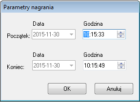 Obszar Nagranie W tym obszarze widoczne są parametry filmiku zarejestrowanego dla zdarzenia podanego w obszarze Zdarzenie.