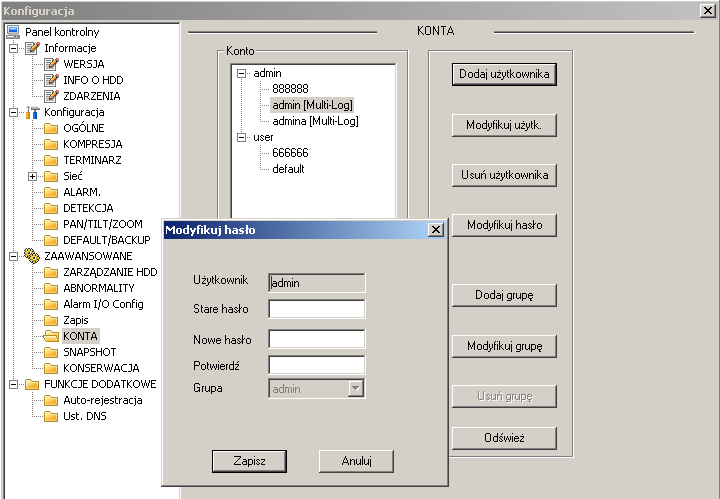 Rys. 7 Konfiguracja konta administratora dla rejestratora BCS0804LE-A 2.