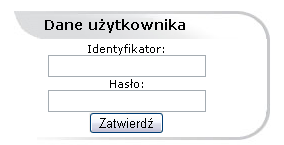 Pasek adresowy Internet Explorer Pasek adresowy Chrome Pasek adresowy Safari Po załadowaniu strony w części Dane użytkownika należy wpisać i zatwierdzić Identyfikator oraz Hasło do aplikcji. Uwaga!