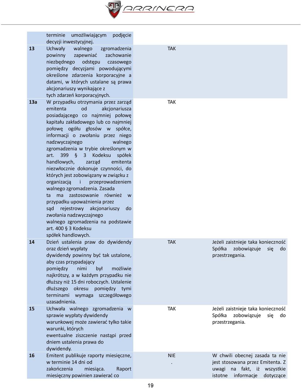 akcjonariuszy wynikające z tych zdarzeń korporacyjnych.