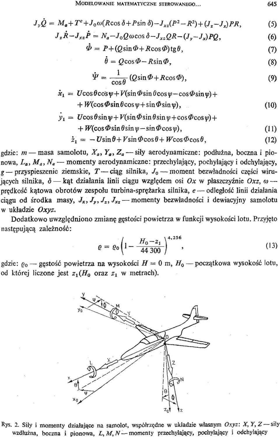 a, Y a,z a sił y aerodynamiczne: podł uż na, boczna i pionowa, L a, M, N a momenty aerodynamiczne: przechylają cy, pochylają cy i odchylają cy, g przyspieszenie ziemskie, T cią g silnika, J o moment