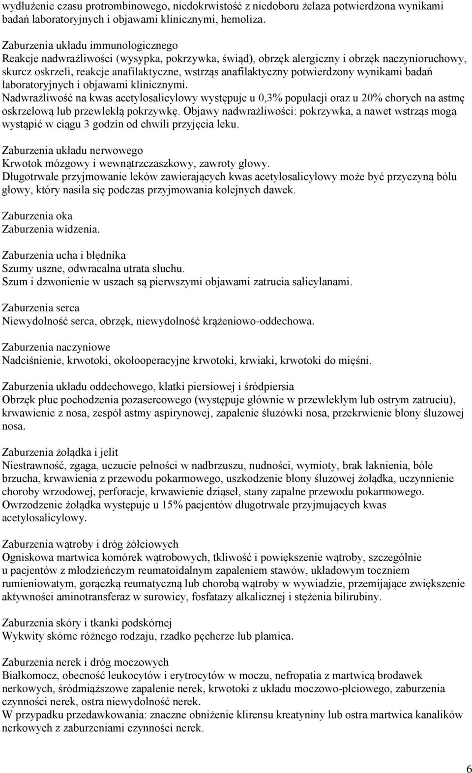 potwierdzony wynikami badań laboratoryjnych i objawami klinicznymi. Nadwrażliwość na kwas acetylosalicylowy występuje u 0,3% populacji oraz u 20% chorych na astmę oskrzelową lub przewlekłą pokrzywkę.