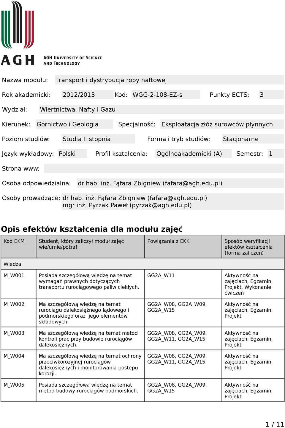 odpowiedzialna: dr hab. inż. Fąfara Zbigniew (fafara@agh.edu.