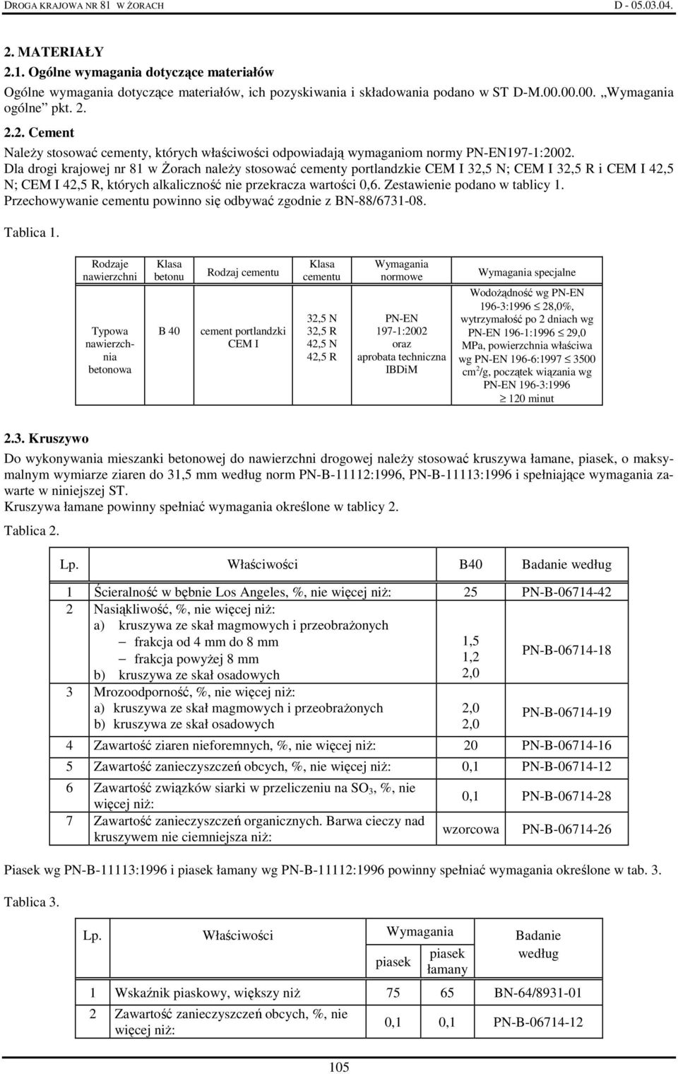 Zestawienie podano w tablicy 1. Przechowywanie cementu powinno się odbywać zgodnie z BN-88/6731-08. Tablica 1.