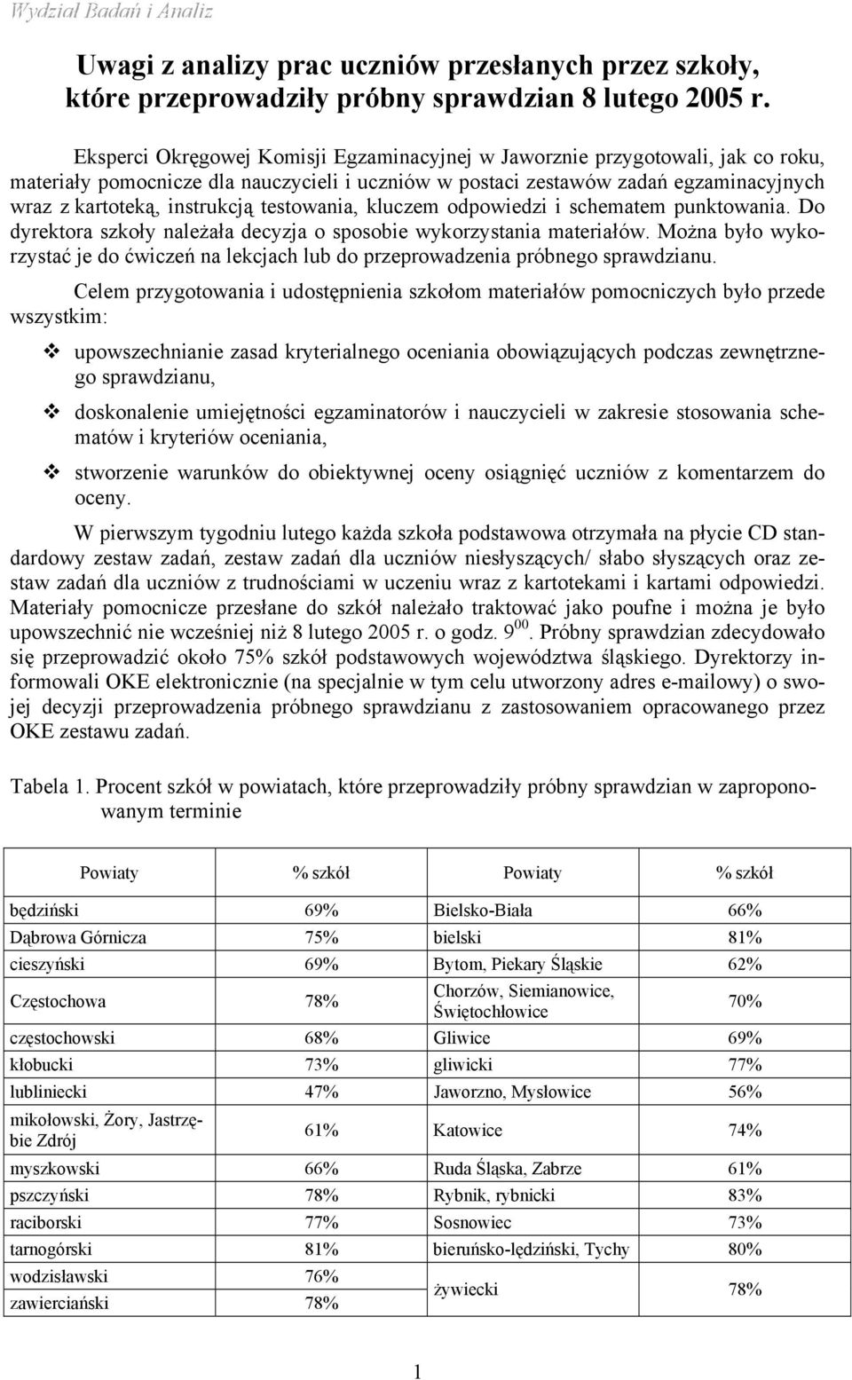 testowania, kluczem odpowiedzi i schematem punktowania. Do dyrektora szkoły należała decyzja o sposobie wykorzystania materiałów.