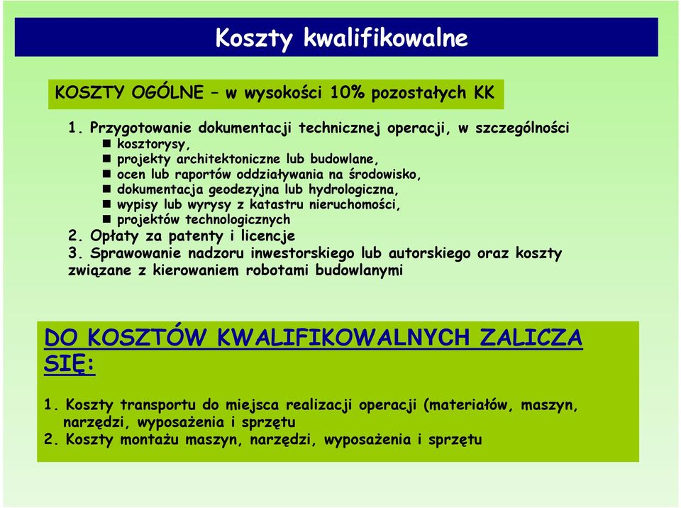 dokumentacja geodezyjna lub hydrologiczna, wypisy lub wyrysy z katastru nieruchomości, projektów technologicznych 2. Opłaty za patenty i licencje 3.