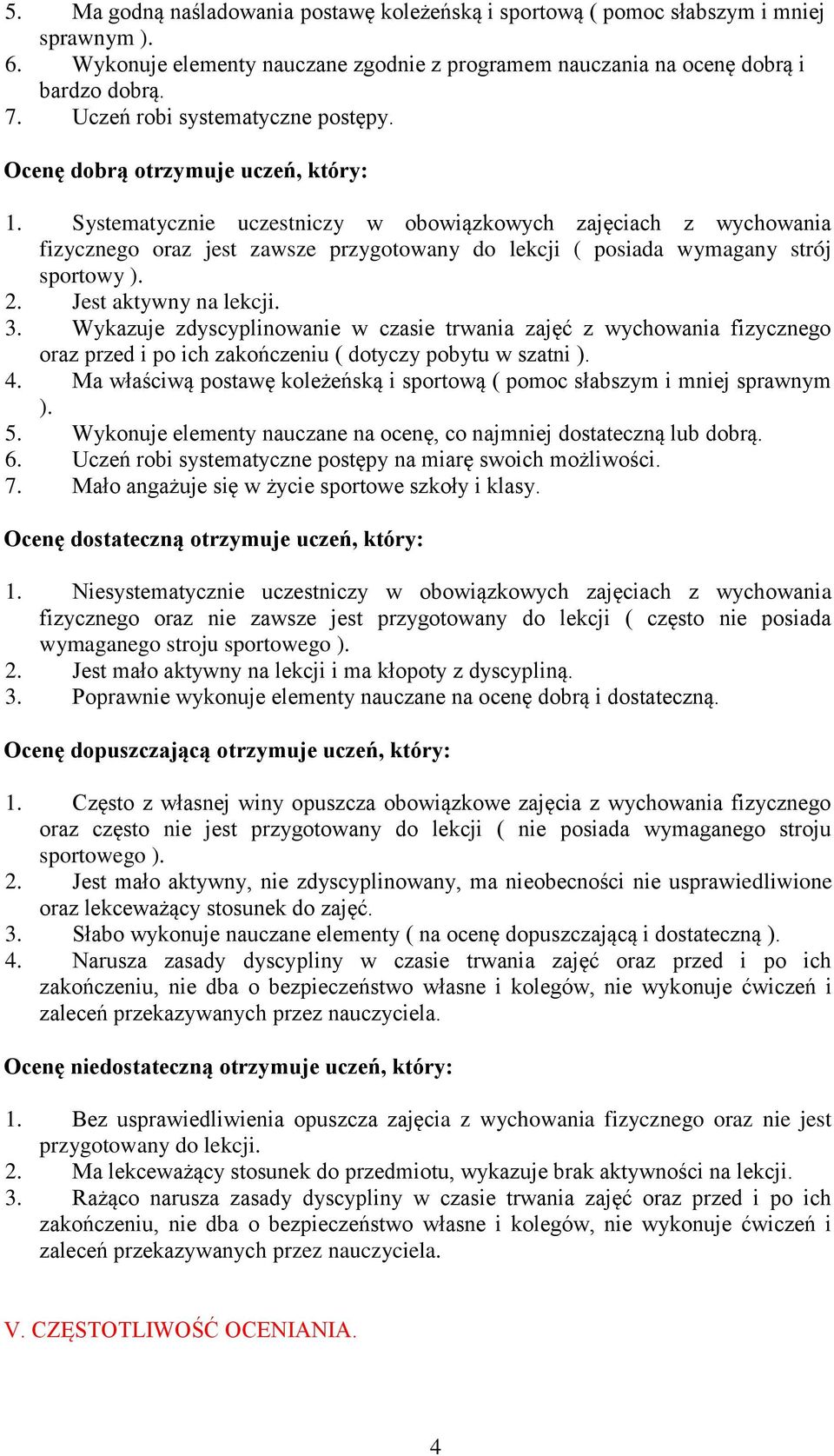 Systematycznie uczestniczy w obowiązkowych zajęciach z wychowania fizycznego oraz jest zawsze przygotowany do lekcji ( posiada wymagany strój sportowy ). 2. Jest aktywny na lekcji. 3.