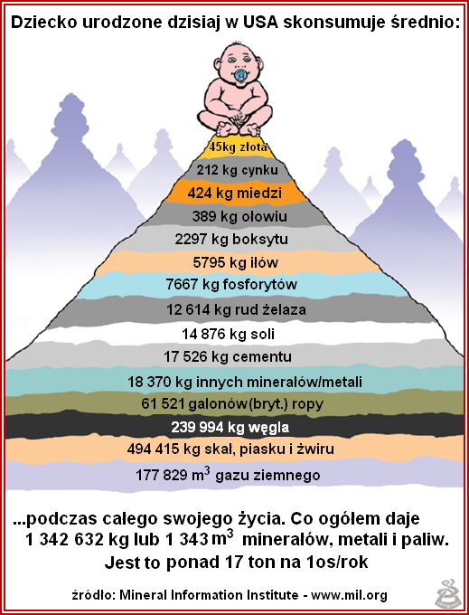 Zapotrzebowanie na surowce mineralne XXI wieku Niewiarygodne, ale człowiek w ciągu swojego życia średnio konsumuje ponad 1300 Mg