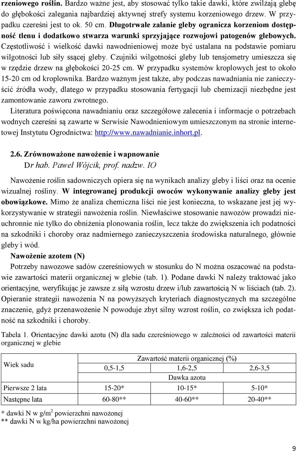 Częstotliwość i wielkość dawki nawodnieniowej może być ustalana na podstawie pomiaru wilgotności lub siły ssącej gleby.