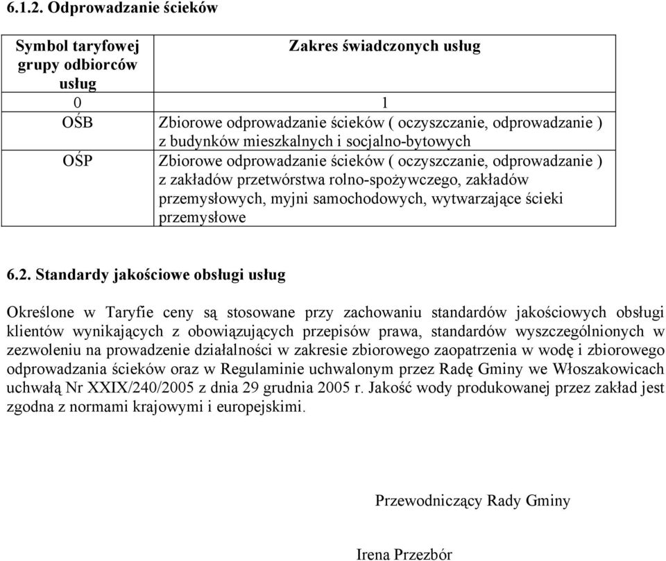 socjalno-bytowych OŚP Zbiorowe odprowadzanie ścieków ( oczyszczanie, odprowadzanie ) z zakładów przetwórstwa rolno-spożywczego, zakładów przemysłowych, myjni samochodowych, wytwarzające ścieki