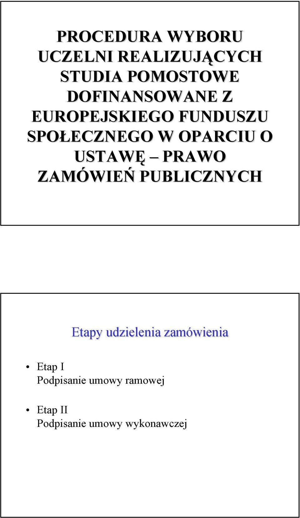 USTAWĘ PRAWO ZAMÓWIE WIEŃ PUBLICZNYCH Etapy udzielenia