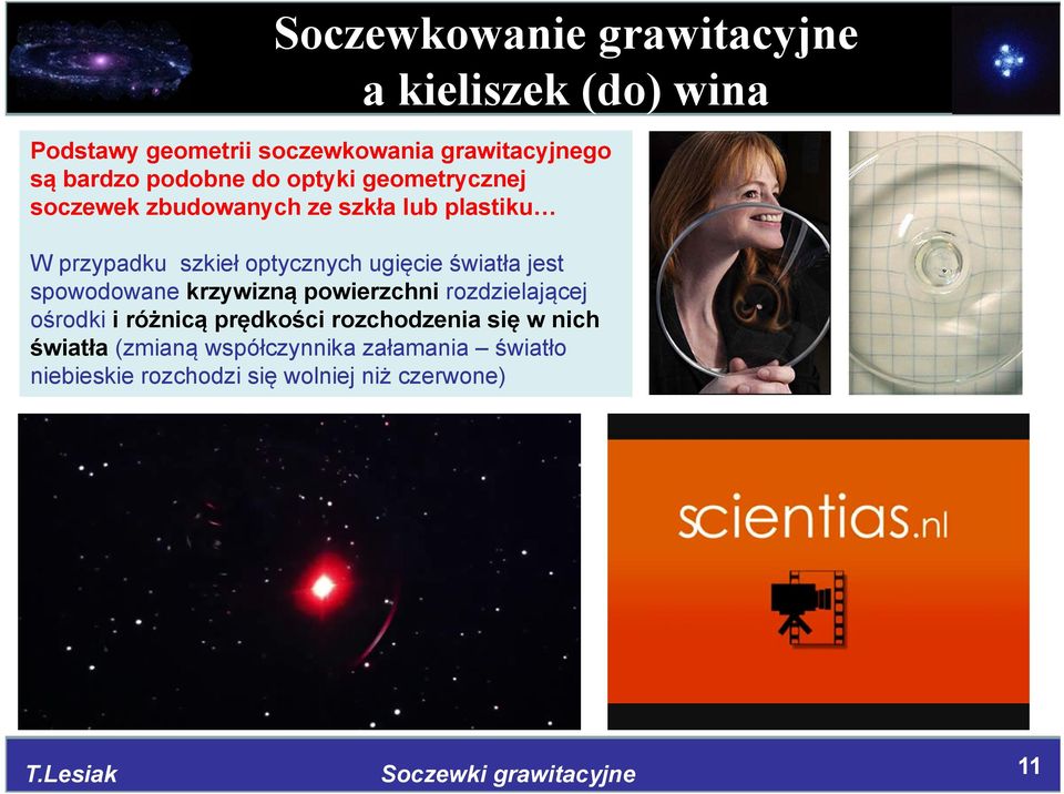 jest spowodowane krzywizną powierzchni rozdzielającej ośrodki i różnicą prędkości rozchodzenia się w nich światła