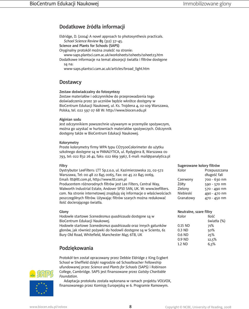 htm Dodatkowe informacje na temat absorpcji światła i filtrów dostępne są na: www-saps.plantsci.cam.ac.uk/articles/broad_light.