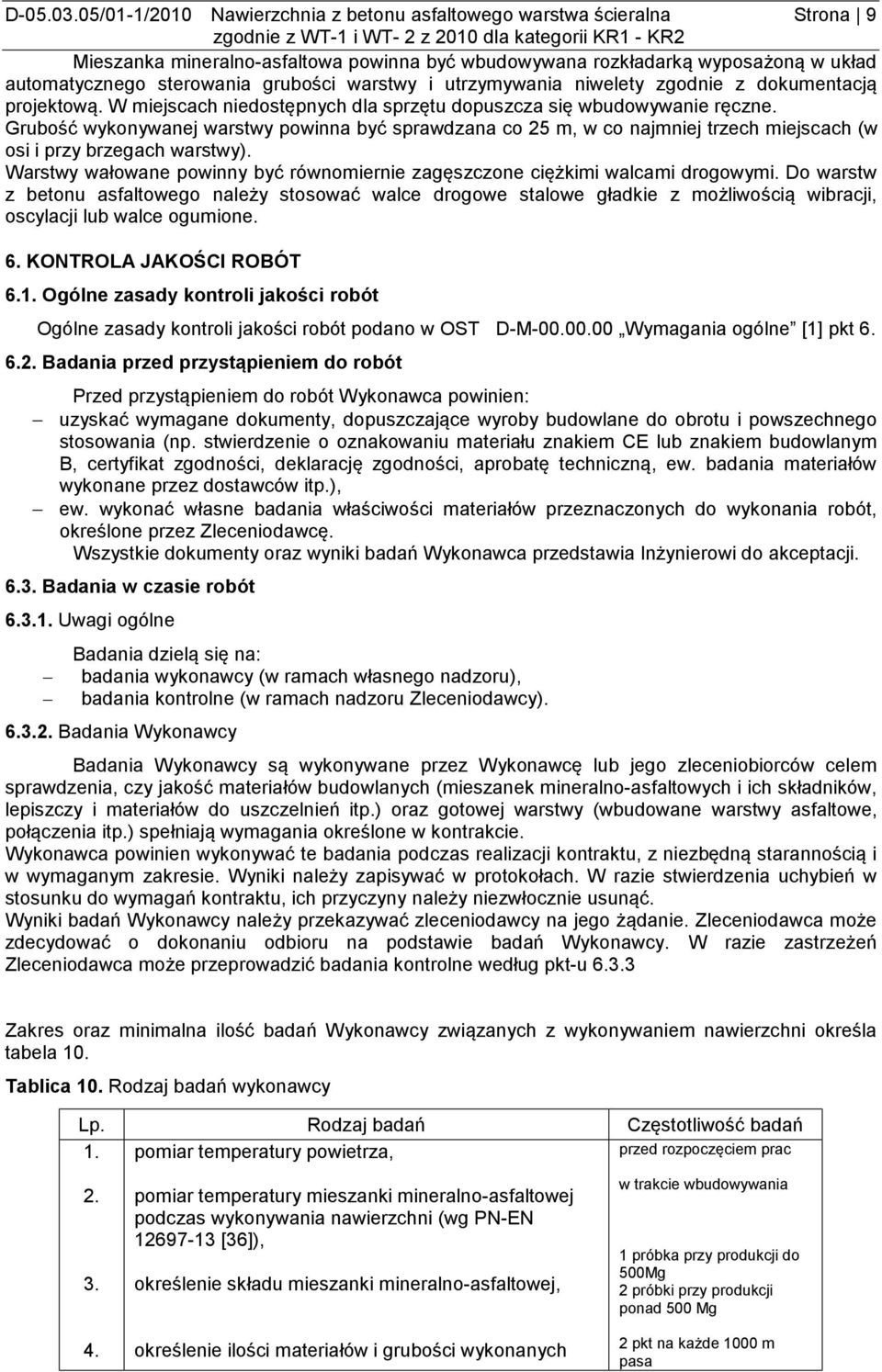 warstwy i utrzymywania niwelety zgodnie z dokumentacją projektową. W miejscach niedostępnych dla sprzętu dopuszcza się wbudowywanie ręczne.