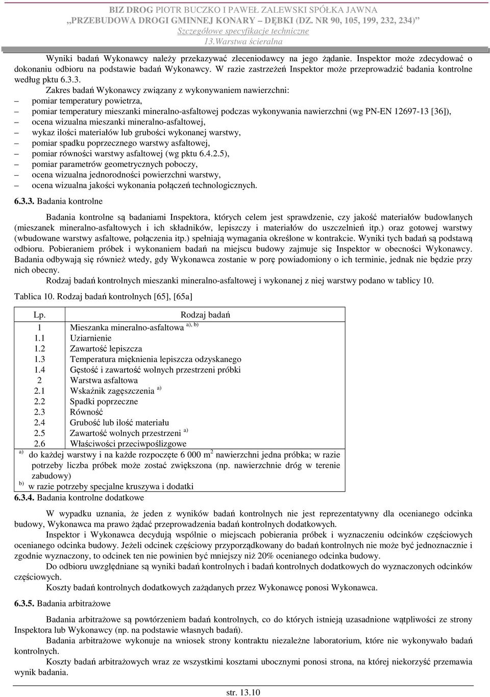 3. Zakres badań Wykonawcy związany z wykonywaniem nawierzchni: pomiar temperatury powietrza, pomiar temperatury mieszanki mineralno-asfaltowej podczas wykonywania nawierzchni (wg PN-EN 12697-13