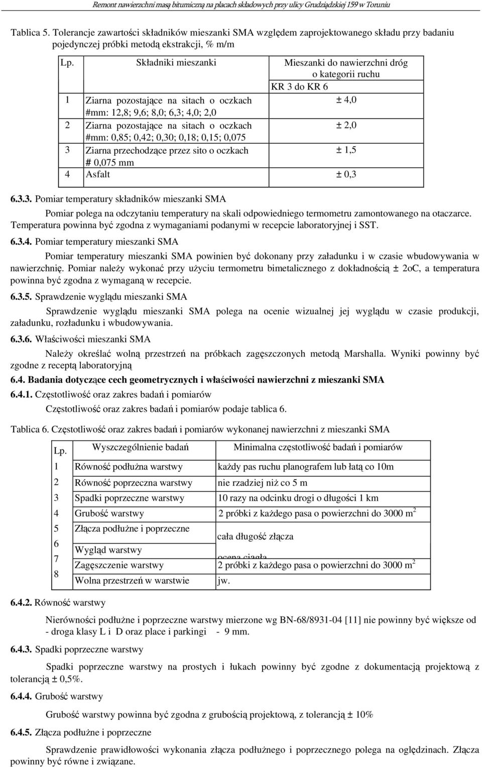 oczkach ± 2,0 #mm: 0,85; 0,42; 0,30; 0,18; 0,15; 0,075 3 Ziarna przechodzące przez sito o oczkach ± 1,5 # 0,075 mm 4 Asfalt ± 0,3 6.3.3. Pomiar temperatury składników mieszanki SMA Pomiar polega na odczytaniu temperatury na skali odpowiedniego termometru zamontowanego na otaczarce.