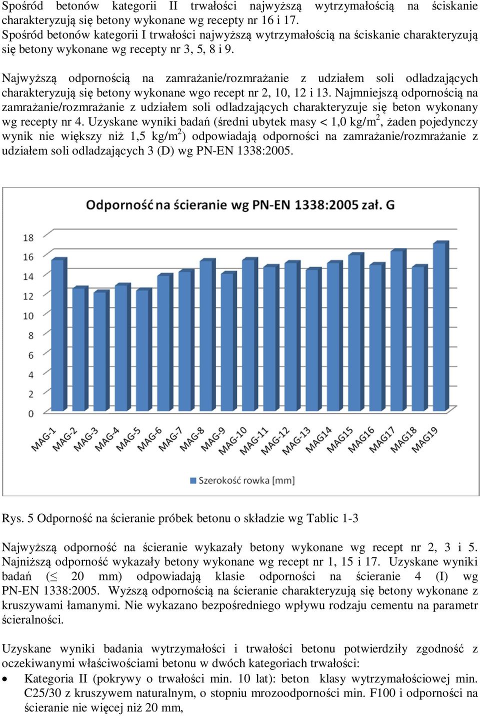 Najwyższą odpornością na zamrażanie/rozmrażanie z udziałem soli odladzających charakteryzują się betony wykonane wgo recept nr 2, 10, 12 i 13.