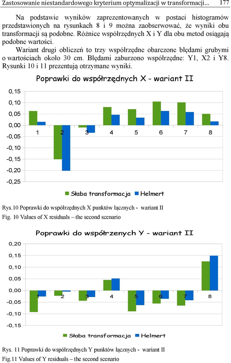 Błędami zaburzono współrzędne: Y1, X2 i Y8. Rysunki 10 i 11 prezentują otrzymane wyniki.