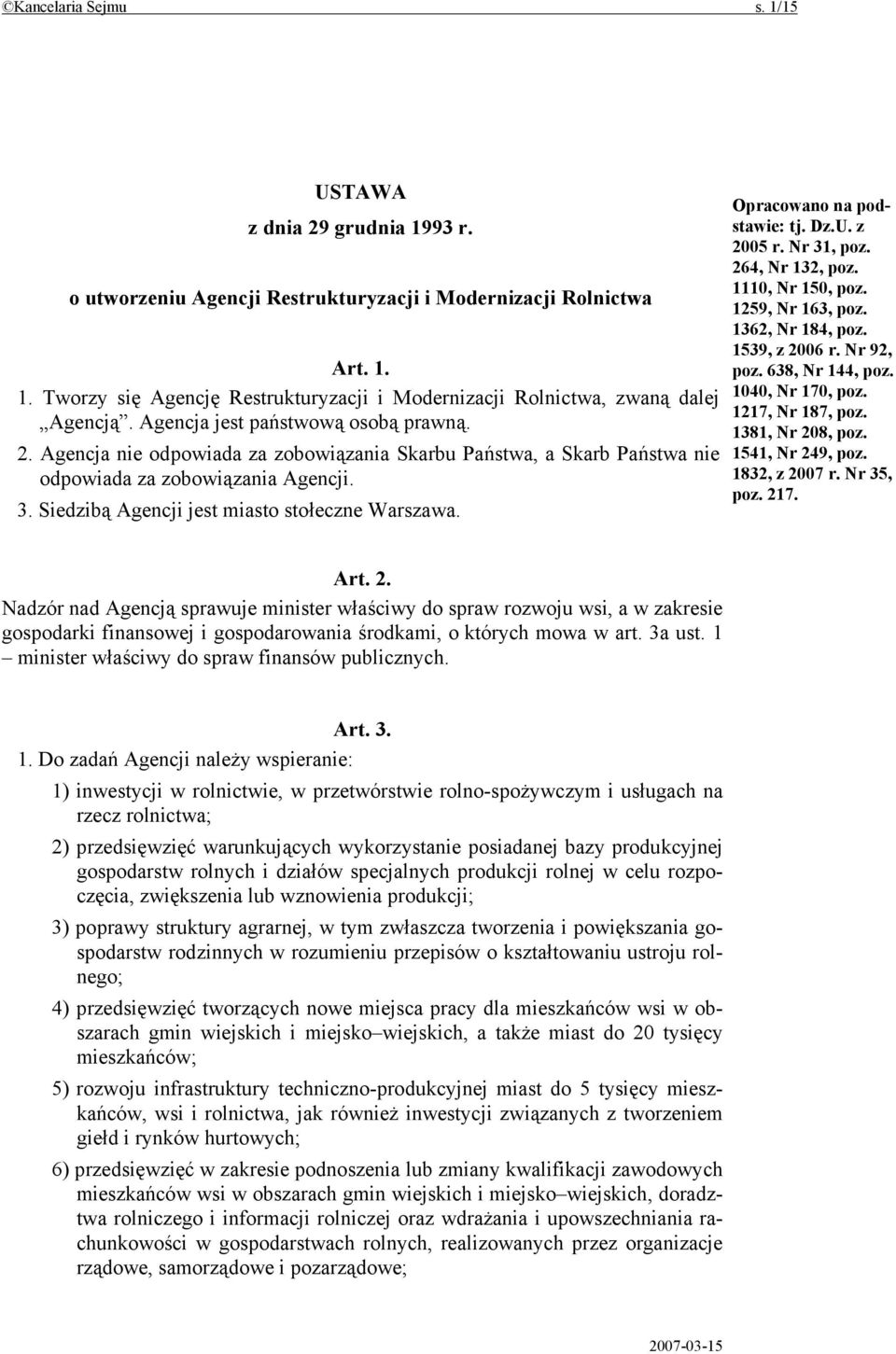 Opracowano na podstawie: tj. Dz.U. z 2005 r. Nr 31, poz. 264, Nr 132, poz. 1110, Nr 150, poz. 1259, Nr 163, poz. 1362, Nr 184, poz. 1539, z 2006 r. Nr 92, poz. 638, Nr 144, poz. 1040, Nr 170, poz.