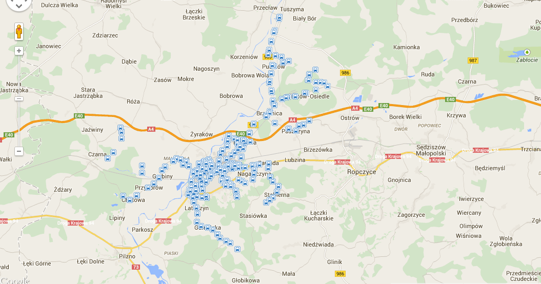 Strona150 Rycina 49. Mapa przystanków MKS Sp. z o.o. w Dębicy Źródło: http://rj.mks.debica.pl/rj/ PKS w Dębicy obsługuje również pozostałe gminy partnerstwa.