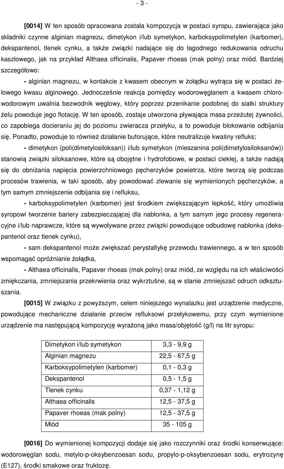 Bardziej szczegółowo: - alginian magnezu, w kontakcie z kwasem obecnym w żołądku wytrąca się w postaci żelowego kwasu alginowego.