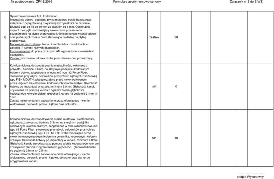 Opcjonalnie implant bez pętli umożliwiający zawieszenie przeszczepu bezpośrednio na płytce w przypadku krótkiego kanału w kości udowej oraz płytka wydłużona o 5mm stanowiąca nakładkę na płytkę