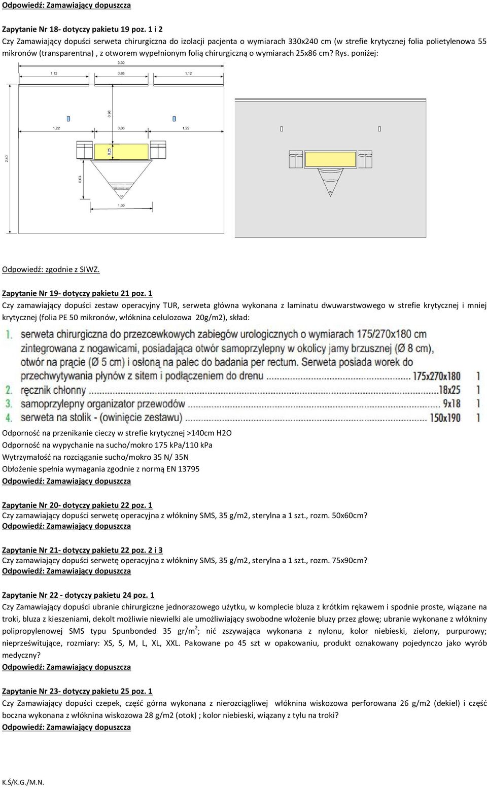 chirurgiczną o wymiarach 25x86 cm? Rys. poniżej: Odpowiedź: zgodnie z SIWZ. Zapytanie Nr 19- dotyczy pakietu 21 poz.