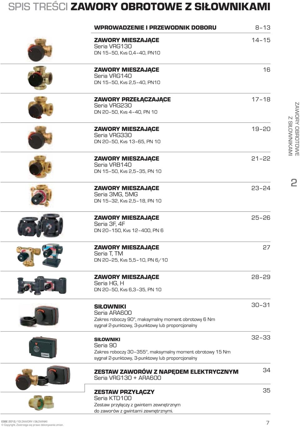 MIESZAJĄCE Seria 3MG, 5MG DN 15 32, Kvs 2,5 18, PN 10 17 18 19 20 21 22 23 24 ZAWORY OBROTOWE Z SIŁOWNIKAMI 2 ZAWORY MIESZAJĄCE Seria 3F, 4F DN 20 150, Kvs 12 400, PN 6 25 26 ZAWORY MIESZAJĄCE Seria