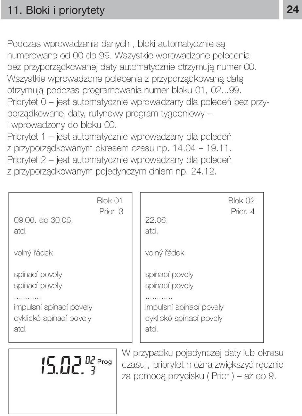 Priorytet 0 jest automatycznie wprowadzany dla poleceń bez przyporządkowanej daty, rutynowy program tygodniowy i wprowadzony do bloku 00.