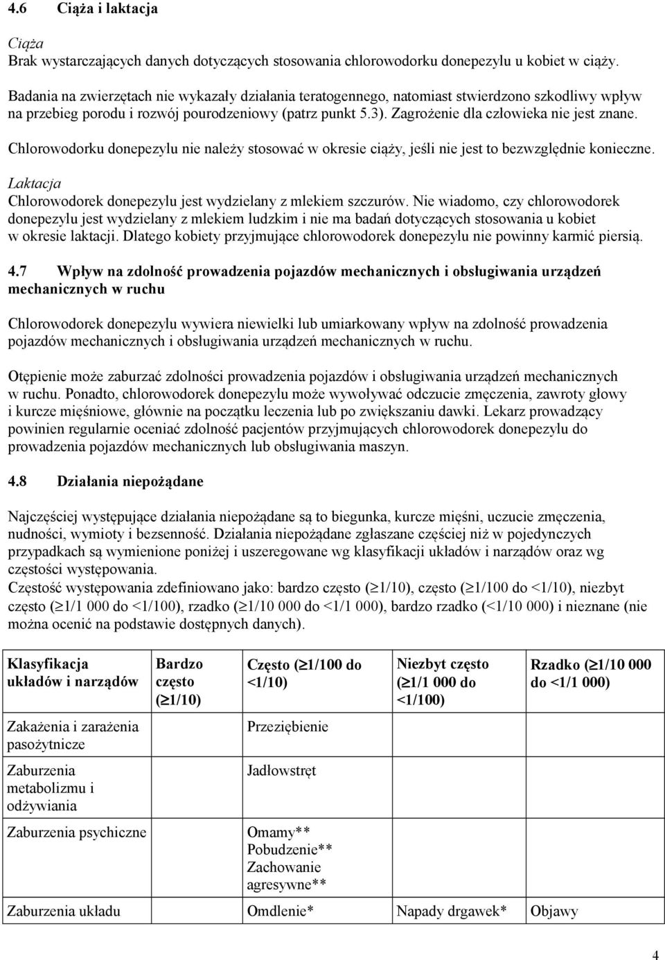 Chlorowodorku donepezylu nie należy stosować w okresie ciąży, jeśli nie jest to bezwzględnie konieczne. Laktacja Chlorowodorek donepezylu jest wydzielany z mlekiem szczurów.