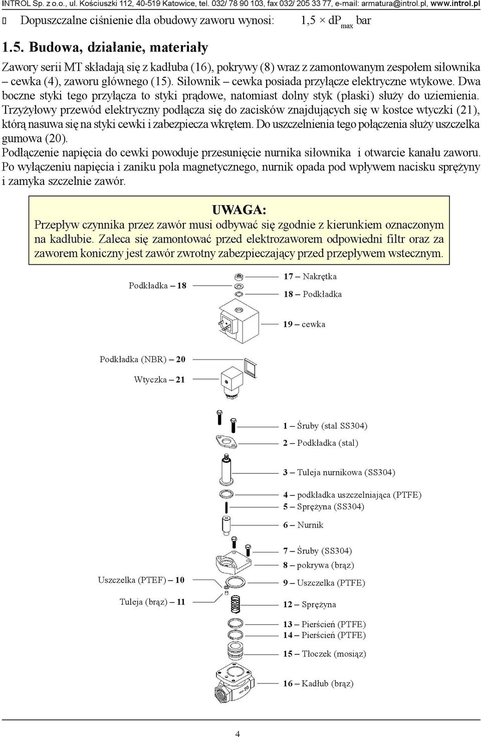 Si³ownik cewka posiada przy³¹cze elektryczne wtykowe. Dwa boczne styki tego przy³¹cza to styki pr¹dowe, natomiast dolny styk (p³aski) s³u y do uziemienia.