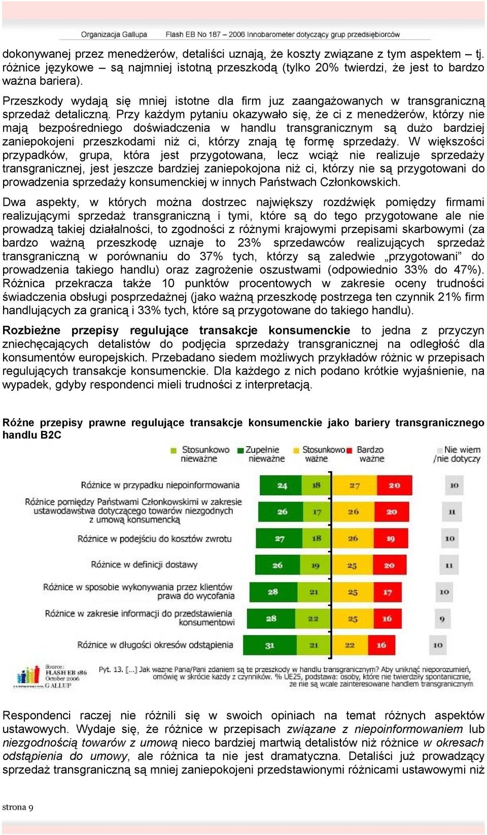 Przy każdym pytaniu okazywało się, że ci z menedżerów, którzy nie mają bezpośredniego doświadczenia w handlu transgranicznym są dużo bardziej zaniepokojeni przeszkodami niż ci, którzy znają tę formę