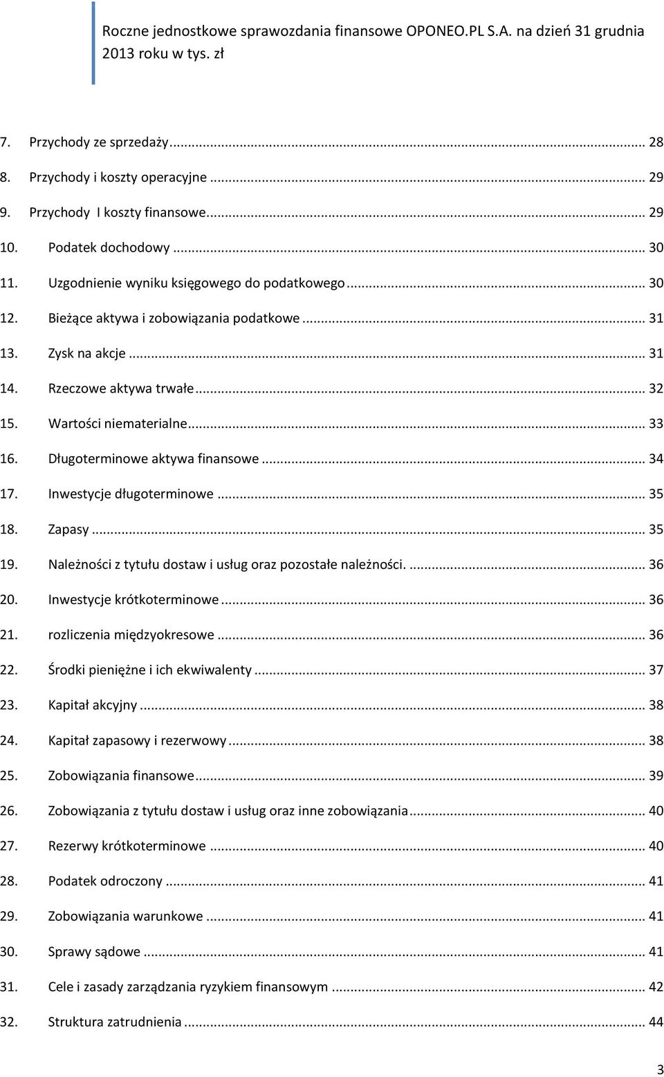 Inwestycje długoterminowe... 35 18. Zapasy... 35 19. Należności z tytułu dostaw i usług oraz pozostałe należności.... 36 20. Inwestycje krótkoterminowe... 36 21. rozliczenia międzyokresowe... 36 22.