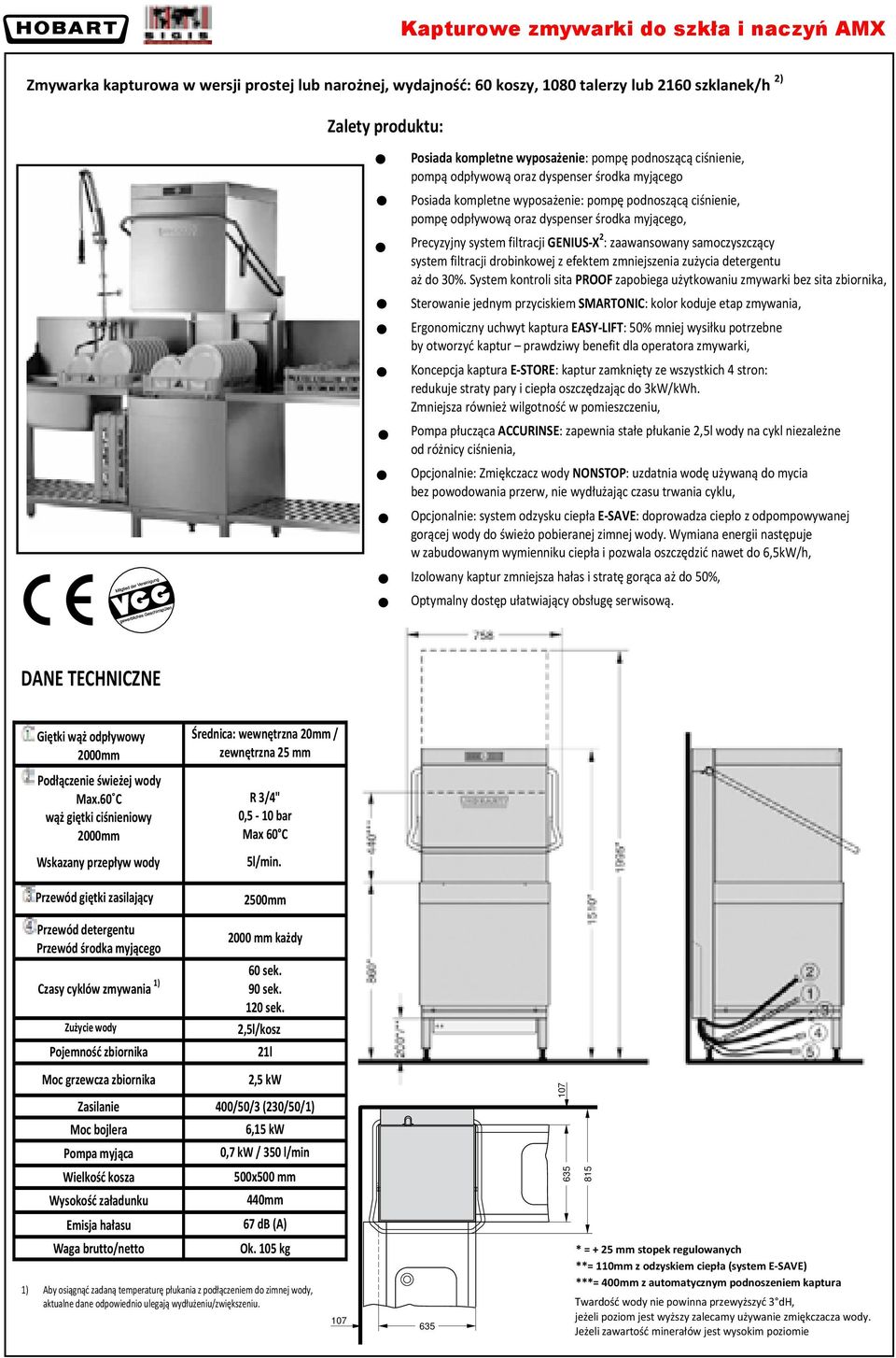 System kontroli sita PROOF zapobiega użytkowaniu zmywarki bez sita zbiornika, Ergonomiczny uchwyt kaptura EASY-LIFT: 50% mniej wysiłku potrzebne by otworzyć kaptur prawdziwy benefit dla operatora