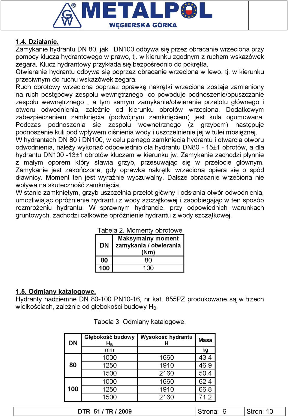 Ruch obrotowy wrzeciona poprzez oprawkę nakrętki wrzeciona zostaje zamieniony na ruch postępowy zespołu wewnętrznego, co powoduje podnoszenie/opuszczanie zespołu wewnętrznego, a tym samym