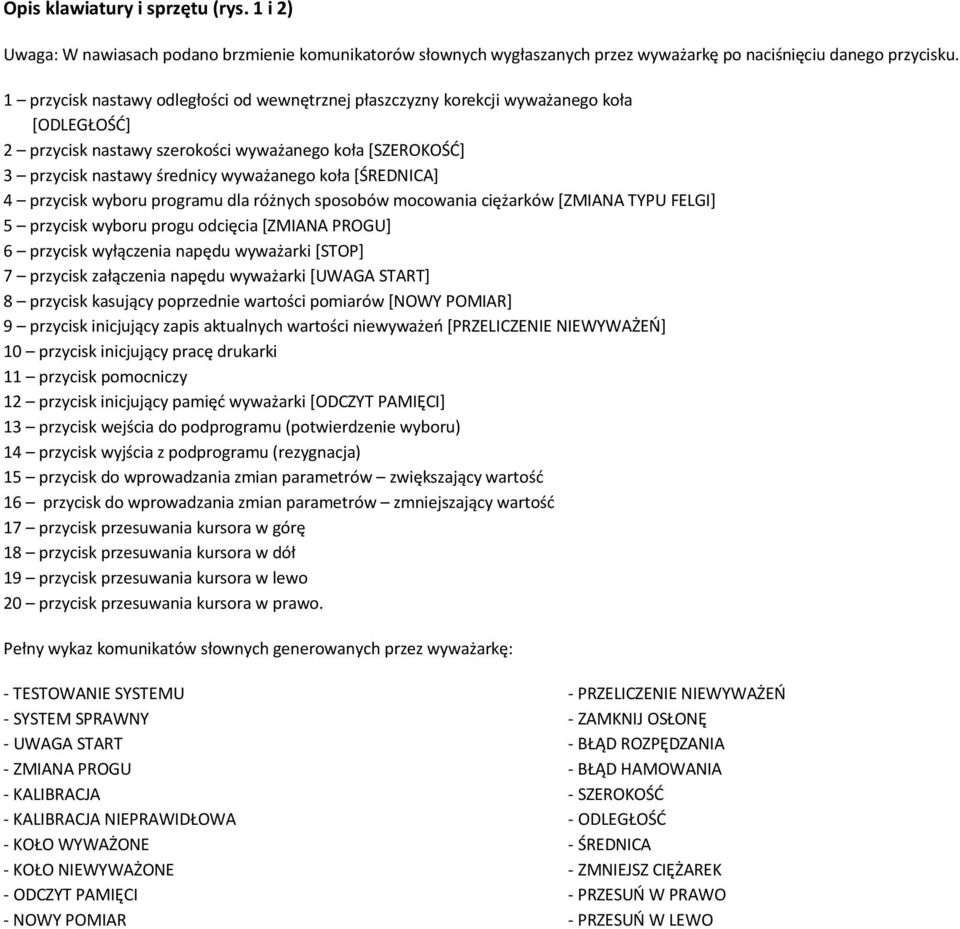 [ŚREDNICA] 4 przycisk wyboru programu dla różnych sposobów mocowania ciężarków [ZMIANA TYPU FELGI] 5 przycisk wyboru progu odcięcia [ZMIANA PROGU] 6 przycisk wyłączenia napędu wyważarki [STOP] 7