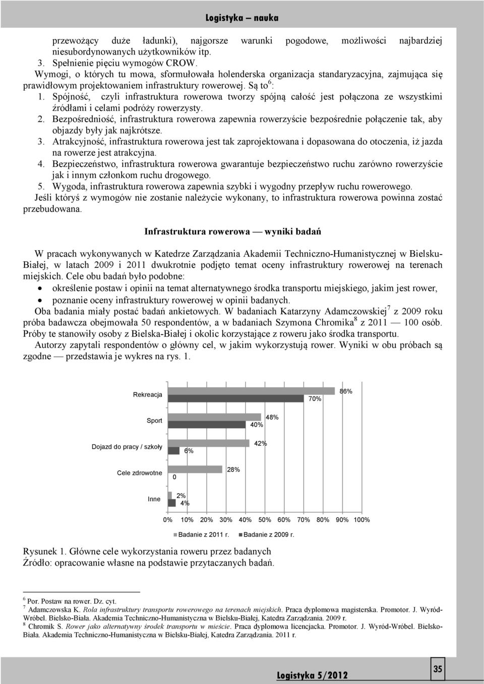 Spójność, czyli infrastruktura rowerowa tworzy spójną całość jest połączona ze wszystkimi źródłami i celami podróży rowerzysty. 2.