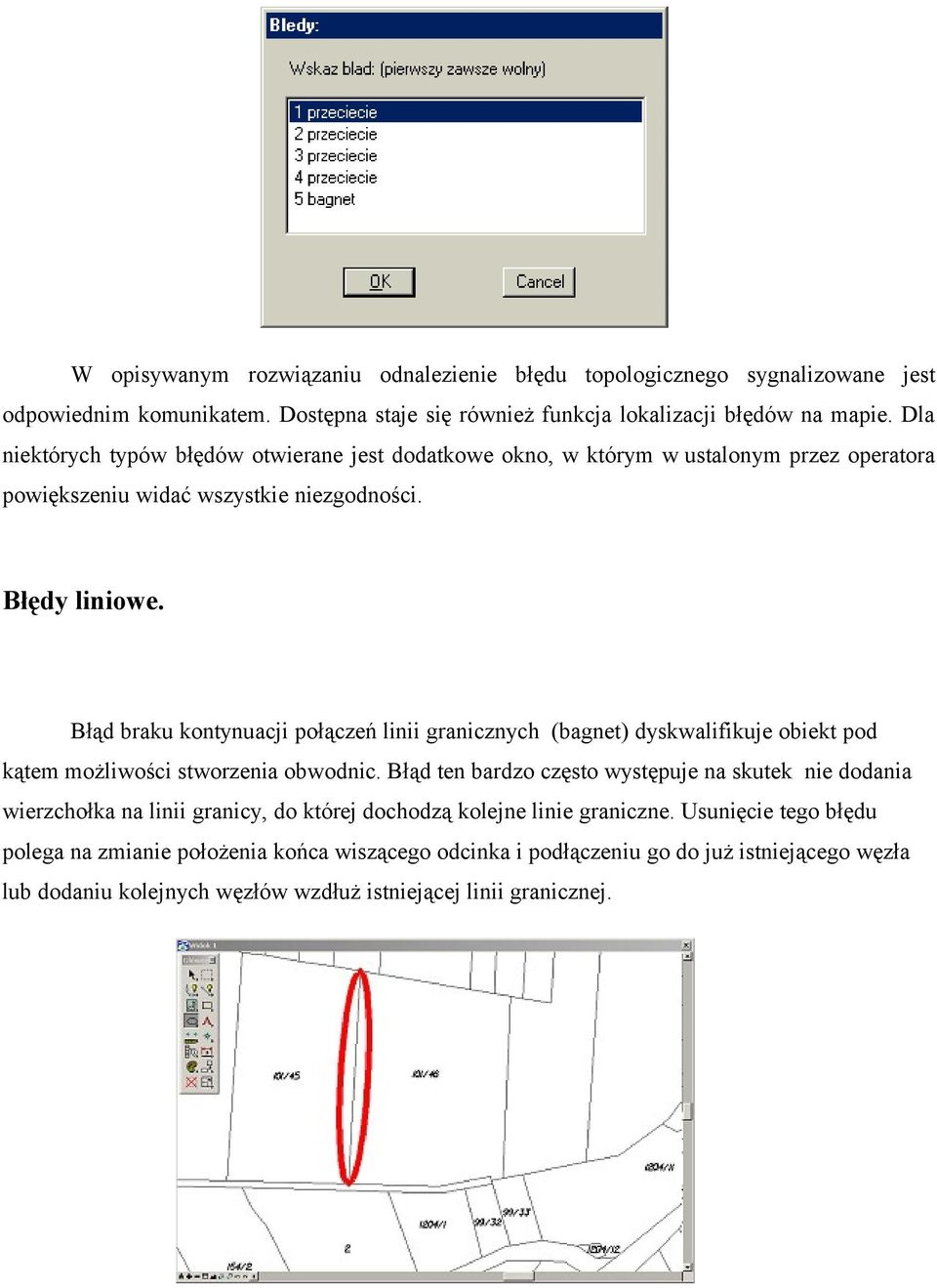 Błąd braku kontynuacji połączeń linii granicznych (bagnet) dyskwalifikuje obiekt pod kątem możliwości stworzenia obwodnic.