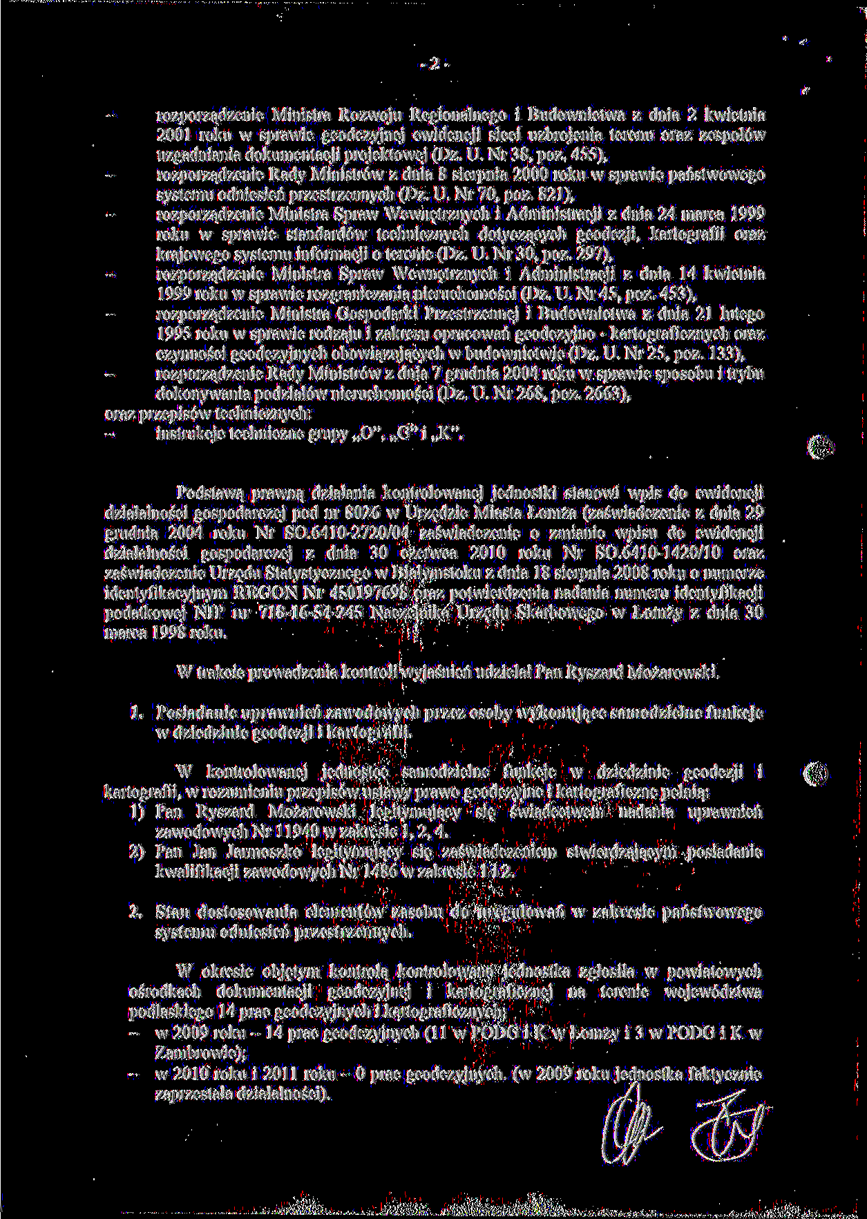 -2rozporządzenie Ministra Rozwoju Regionalnego i Budownictwa z dnia 2 kwietnia 2001 roku w sprawie geodezyjnej ewidencji sieci uzbrojenia terenu oraz zespołów uzgadniania dokumentacji projektowej (Dz.