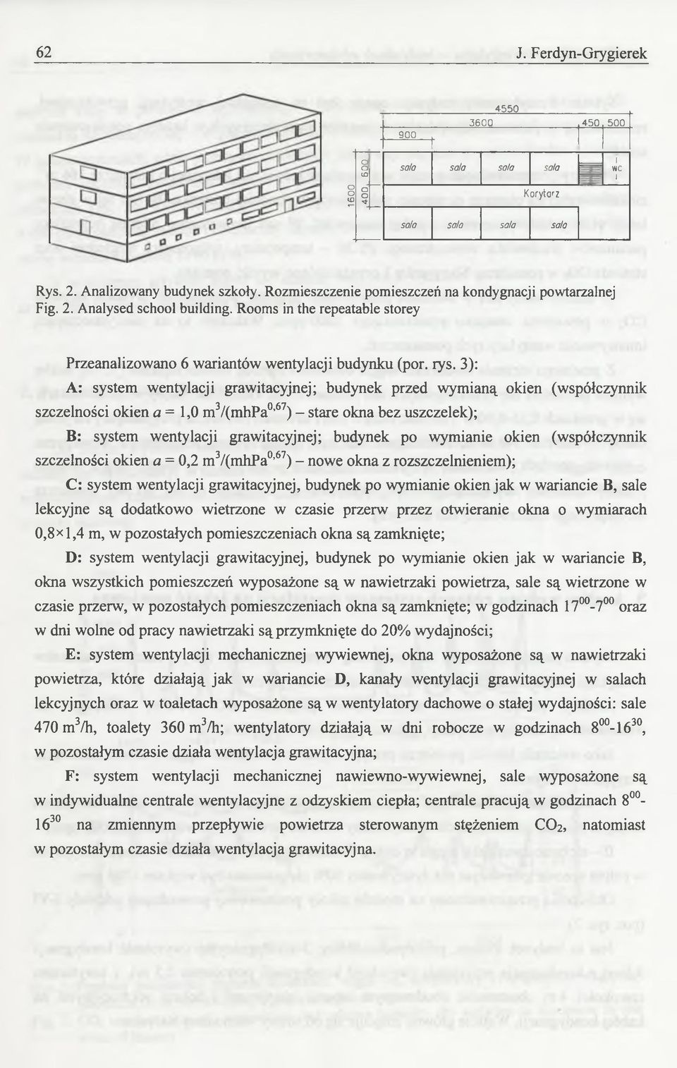 3): A: system wentylacji grawitacyjnej; budynek przed wymianą okien (współczynnik szczelności okien a = 1,0 m3/(mhpa0,67) - stare okna bez uszczelek); B: system wentylacji grawitacyjnej; budynek po