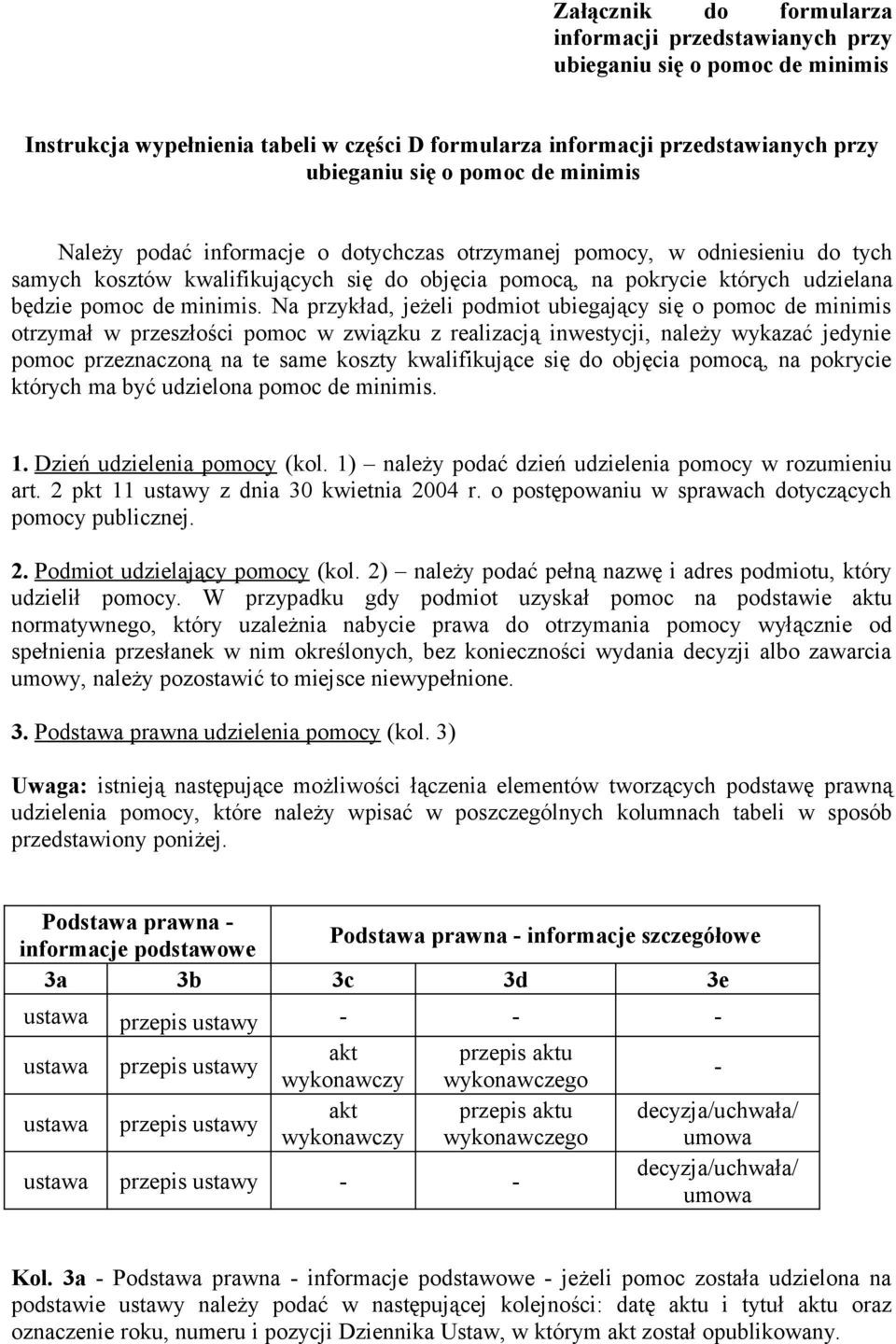 Na przykład, jeżeli podmiot ubiegający się o pomoc de minimis otrzymał w przeszłości pomoc w związku z realizacją inwestycji, należy wykazać jedy pomoc przeznaczoną na te same koszty kwalifikujące