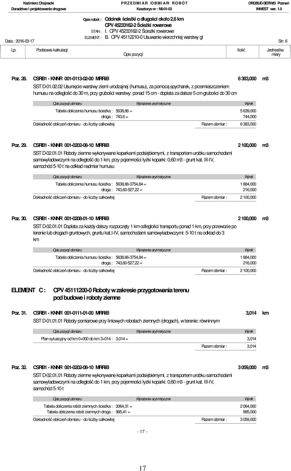 02 Usunięcie warstwy ziemi urodzajnej (humusu), za pomocą spycharek, z przemieszczeniem humusu na odległość do 30 m, przy grubości warstwy: ponad 15 cm - dopłata za dalsze 5 cm grubości do 30 cm