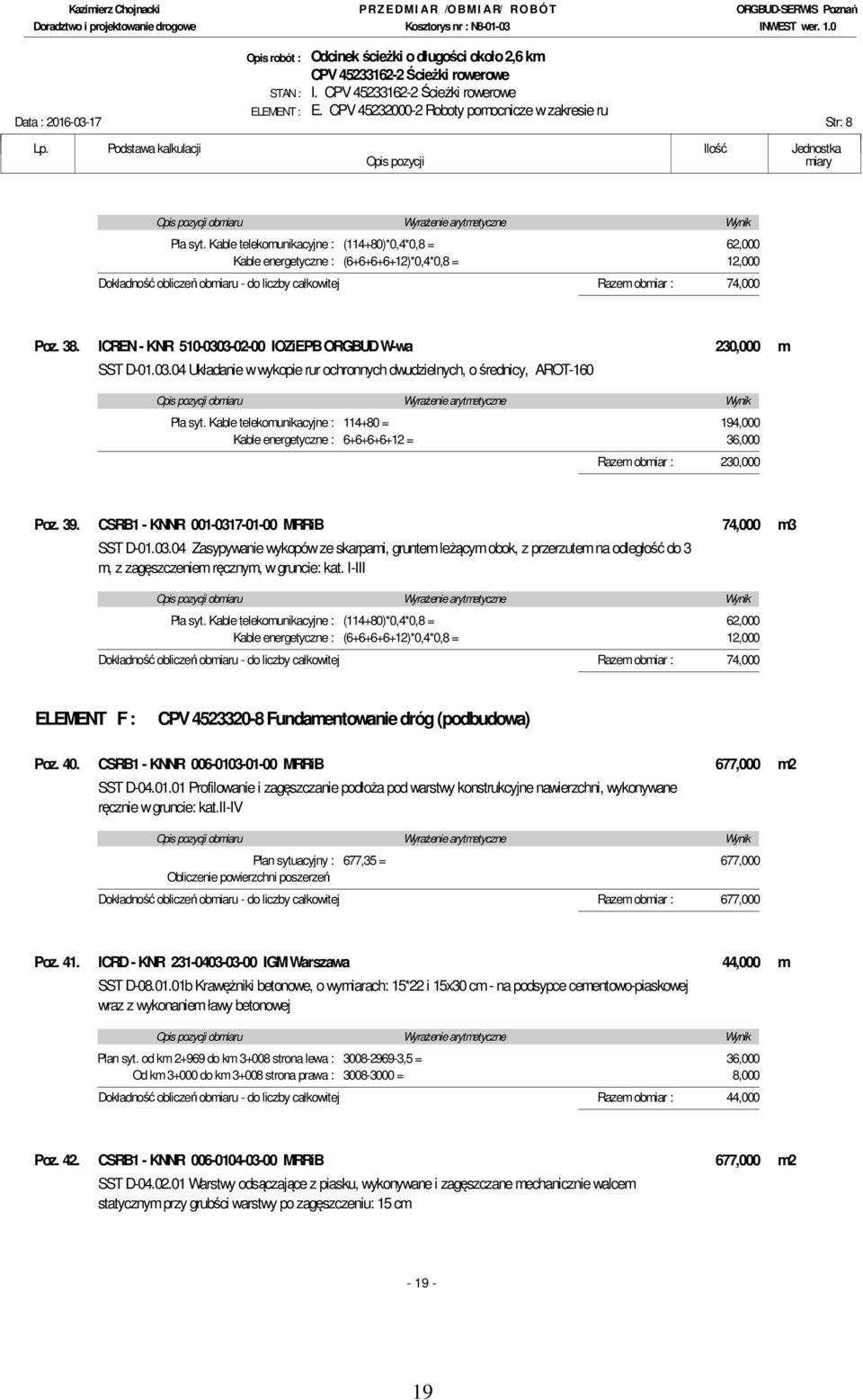 ICREN - KNR 510-0303-02-00 IOZiEPB ORGBUD W-wa 230,000 m SST D-01.03.04 Układanie w wykopie rur ochronnych dwudzielnych, o średnicy, AROT-160 Pla syt.