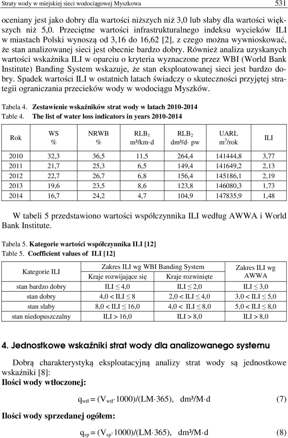 Również analiza uzyskanych wartości wskaźnika ILI w oparciu o kryteria wyznaczone przez WBI (World Bank Institute) Banding System wskazuje, że stan eksploatowanej sieci jest bardzo dobry.