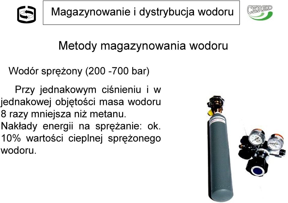 jednakowej objętości masa wodoru 8 razy mniejsza niż metanu.